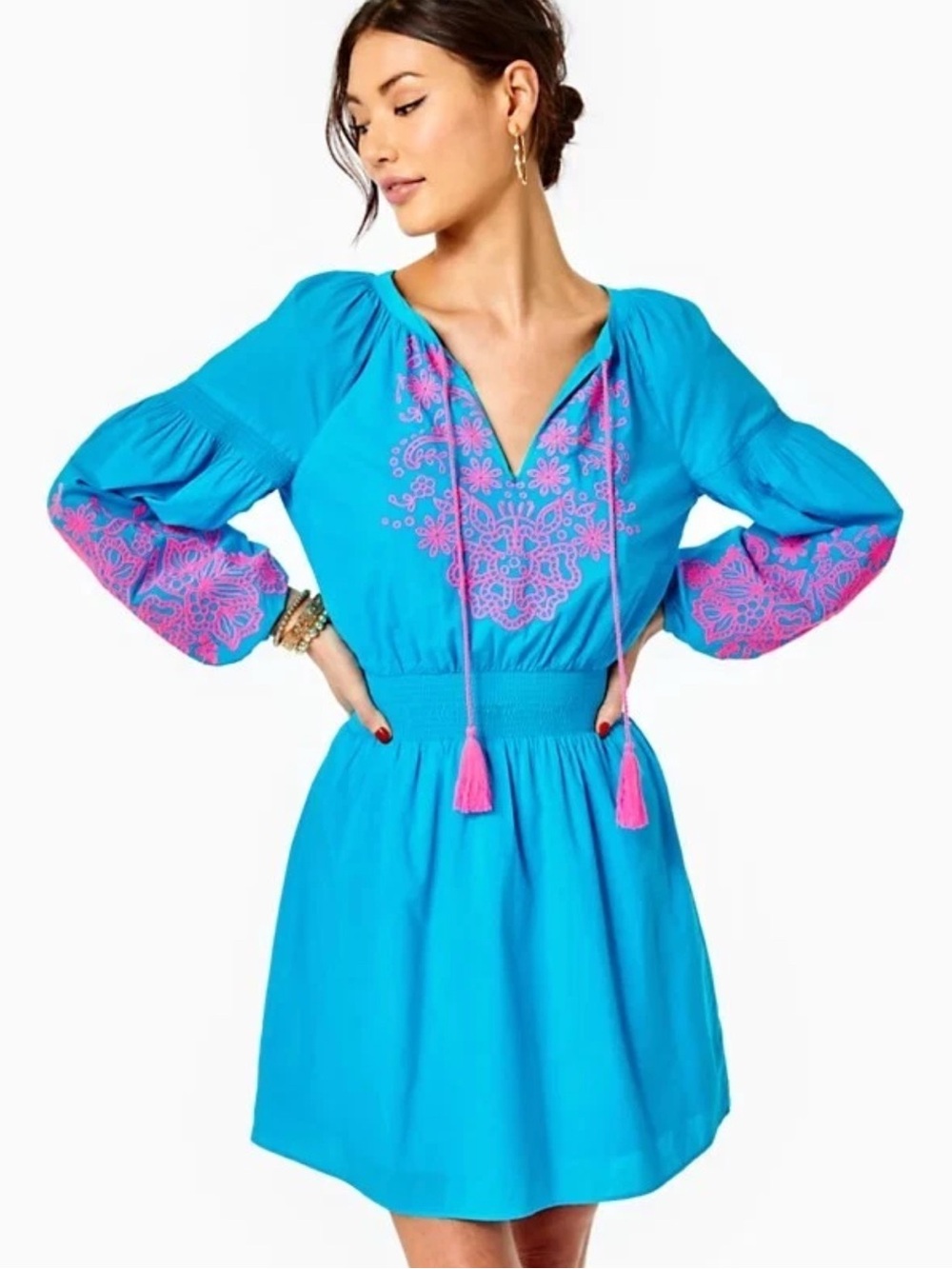 NWT $218 Lilly Pulitzer Analynn Embroidered Dress Turquoise Oasis Size Small